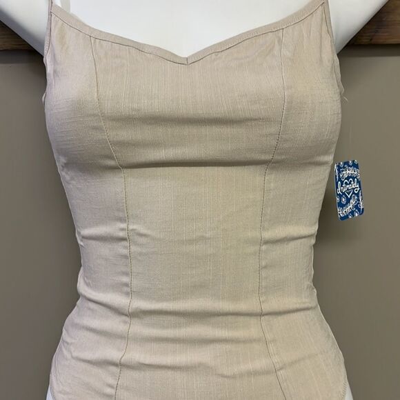 Free People Beige Last Rose Stretch Spaghetti Strap V-Neck Bodysuit- XS-NEW - Picture 5 of 11